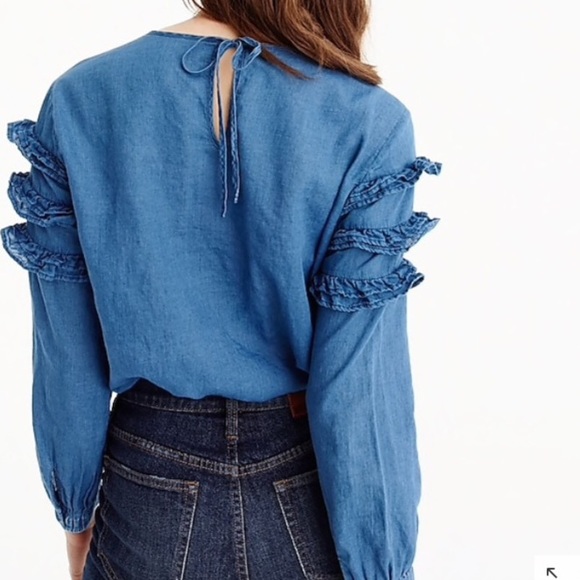 J Crew Ruffle Chambray Top - Picture 2 of 4